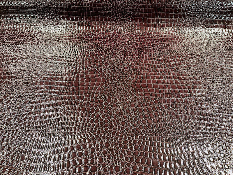 Dark Burgundy Faux Crocodile Vinyl Embossed 3D Scales-Faux Leather-Sold By Yard