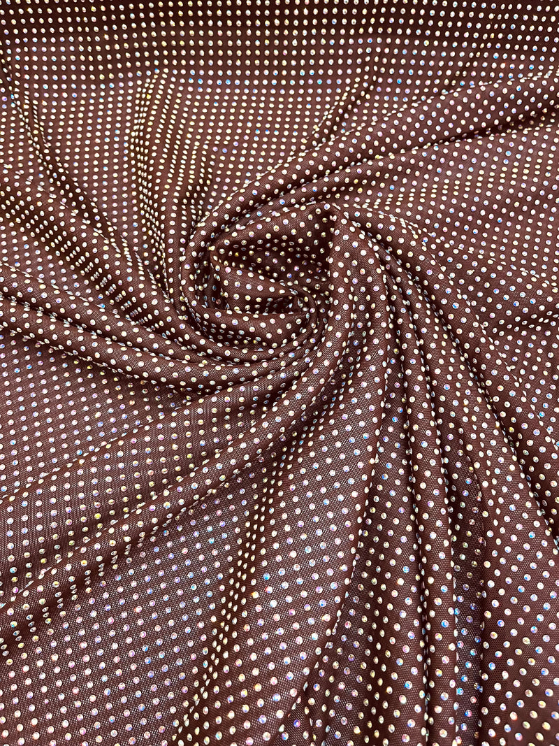 AB-Iridescent Rhinestones On Soft Stretch Nylon Power Mesh Fabric 54” Wide -sold by The Yard.