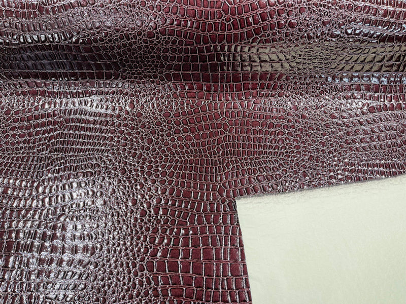 Dark Burgundy Faux Crocodile Vinyl Embossed 3D Scales-Faux Leather-Sold By Yard