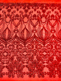 New Damask design with sequins embroider on a 4 way stretch mesh fabric-sold by the yard.