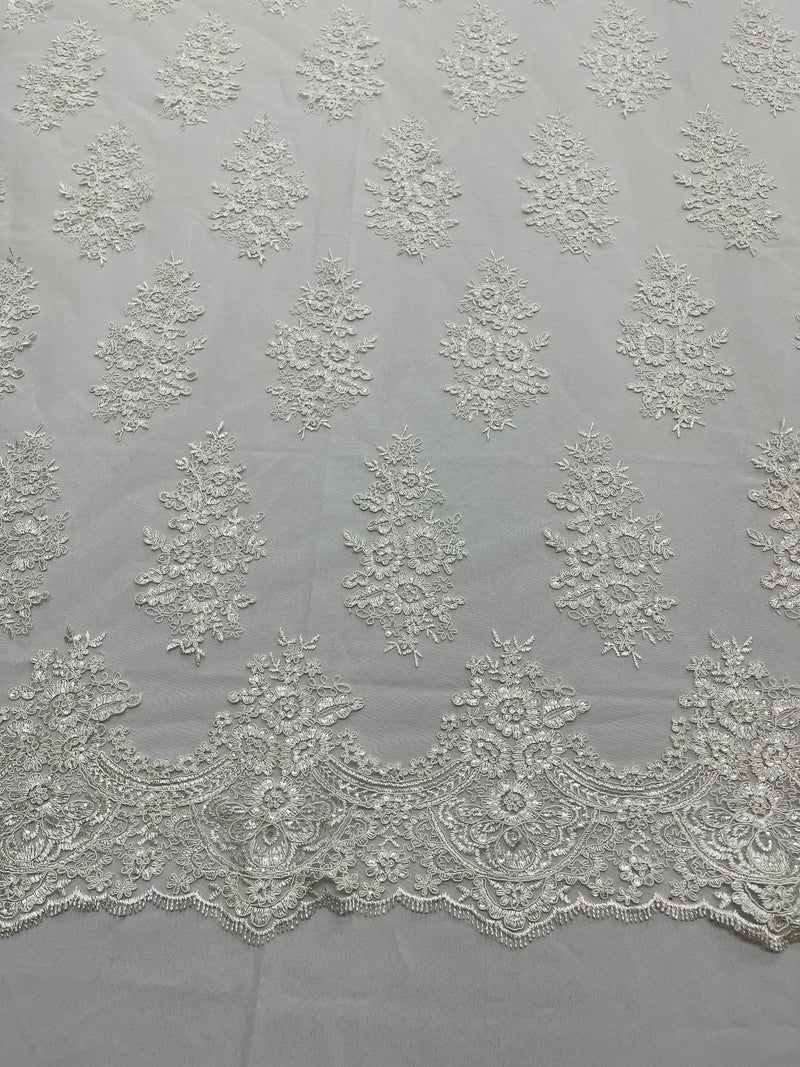 Valentina Floral embroider with sequins on a corded mesh lace fabric-sold by the yard.