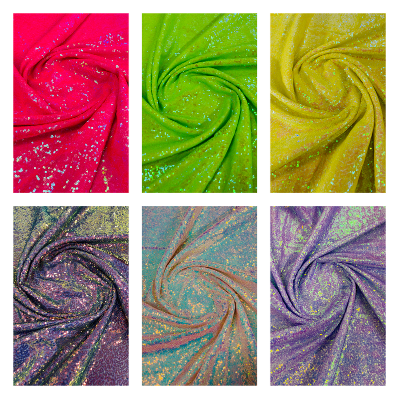 Mini glitz sequins iridescent mermaid fish scales-embroider on a 2 way stretch mesh fabric-sold by the yard