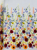 Multi color Sun flower 3d design embroider in a mesh lace-sold by the yard.