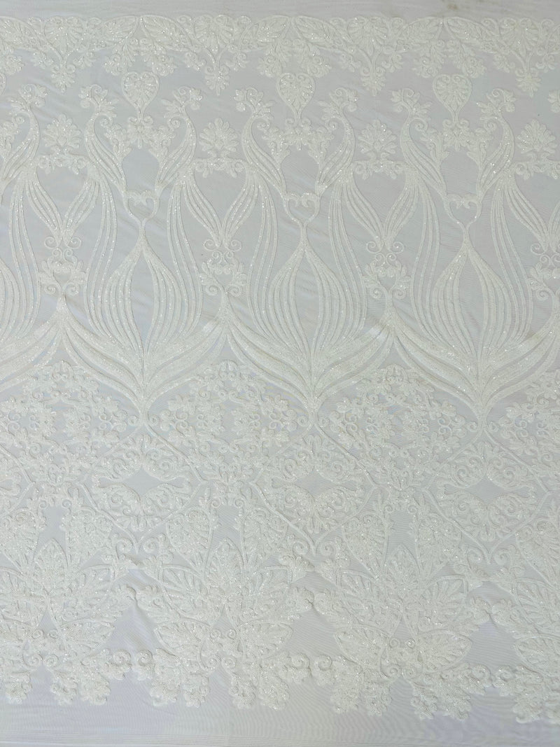 New Damask design with sequins embroider on a 4 way stretch mesh fabric-sold by the yard.