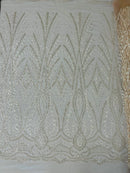Heavy Beaded Damask Lace 54" Wide| New Creations Fabric & Foam Inc.