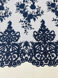 Elegant flower damask flat lace embroidery on a mesh-sold by the yard.