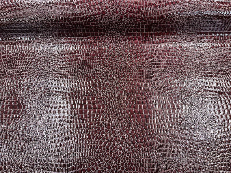 Dark Burgundy Faux Crocodile Vinyl Embossed 3D Scales-Faux Leather-Sold By Yard