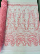 Wing Feather Damask Beaded Lace 54" Wide | New Creations Fabric & Foam Inc.