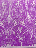 Feather damask shiny sequin design on a 4 way stretch mesh Fabric-prom-sold by the yard.