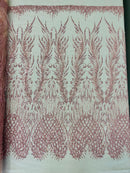 Wing Feather Damask Beaded Lace 54" Wide | New Creations Fabric & Foam Inc.