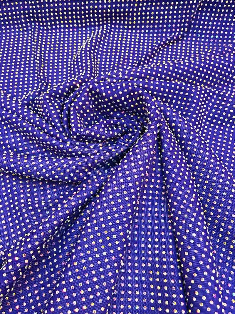 AB-Iridescent Rhinestones On Soft Stretch Nylon Power Mesh Fabric 54” Wide -sold by The Yard.