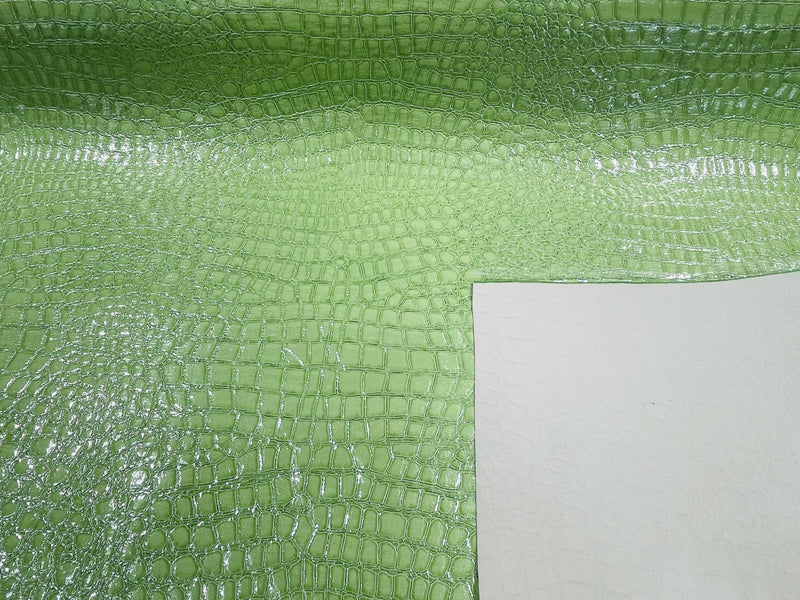 Lime Green Faux Crocodile Vinyl Embossed 3D Scales-Faux Leather-Sold By Yard