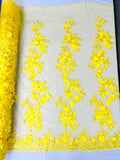 Scarlet 3d floral design embroider with pearls in a mesh lace-sold by the yard.