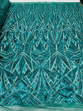 GEOMETRIC  SEQUIN ON STRETCH MESH FABRIC (By The Yard)