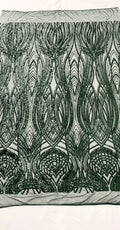 Feather damask shiny sequin design on a 4 way stretch mesh Fabric-prom-sold by the yard.