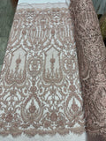 Diva design damask embroidery with heavy beaded on a mesh lace-sold by the yard.