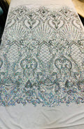 Ariel Damask Sequins Design on a 4 Way Stretch Mesh Fabric- 48/50" Wide- Sold By The Yard.