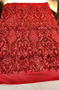 Ariel Damask Sequins Design on a 4 Way Stretch Mesh Fabric- 48/50" Wide- Sold By The Yard.