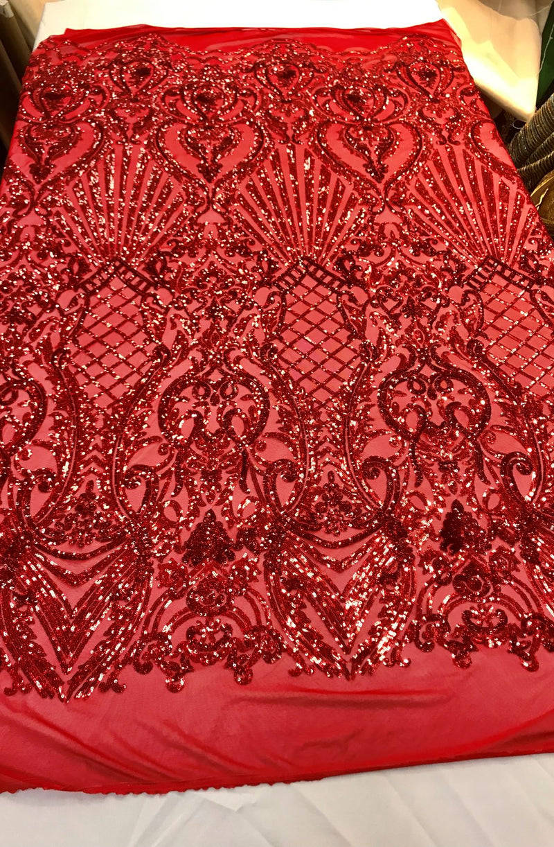 Ariel Damask Sequins Design on a 4 Way Stretch Mesh Fabric- 48/50" Wide- Sold By The Yard.