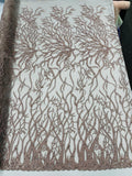 Root Vine Design Embroider and heavy beading on a mesh lace - sold by the yard. - New Creations Fabric & Foam Inc