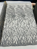 Root Vine Design Embroider and heavy beading on a mesh lace - sold by the yard. - New Creations Fabric & Foam Inc