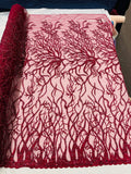 Root Vine Design Embroider and heavy beading on a mesh lace - sold by the yard. - New Creations Fabric & Foam Inc