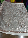 Geometric diamond design embroidery with sequins on a 4 way stretch mesh-dresses-prom-nightgown-fashion-sold by the yard.